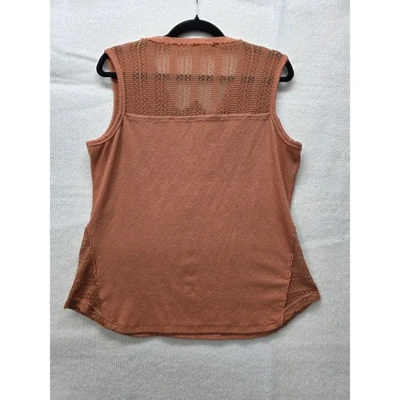 Miss Me Womens XL Terracotta Rust Pointelle Knit Crochet Lace Tank Top - Picture 2 of 7